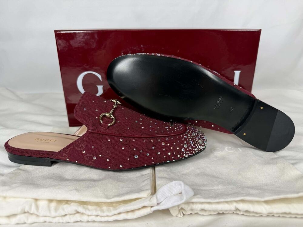 Women US Size 10 Gucci Crystal Canvas GG Web Nappa Princetown Slippers SPB370881